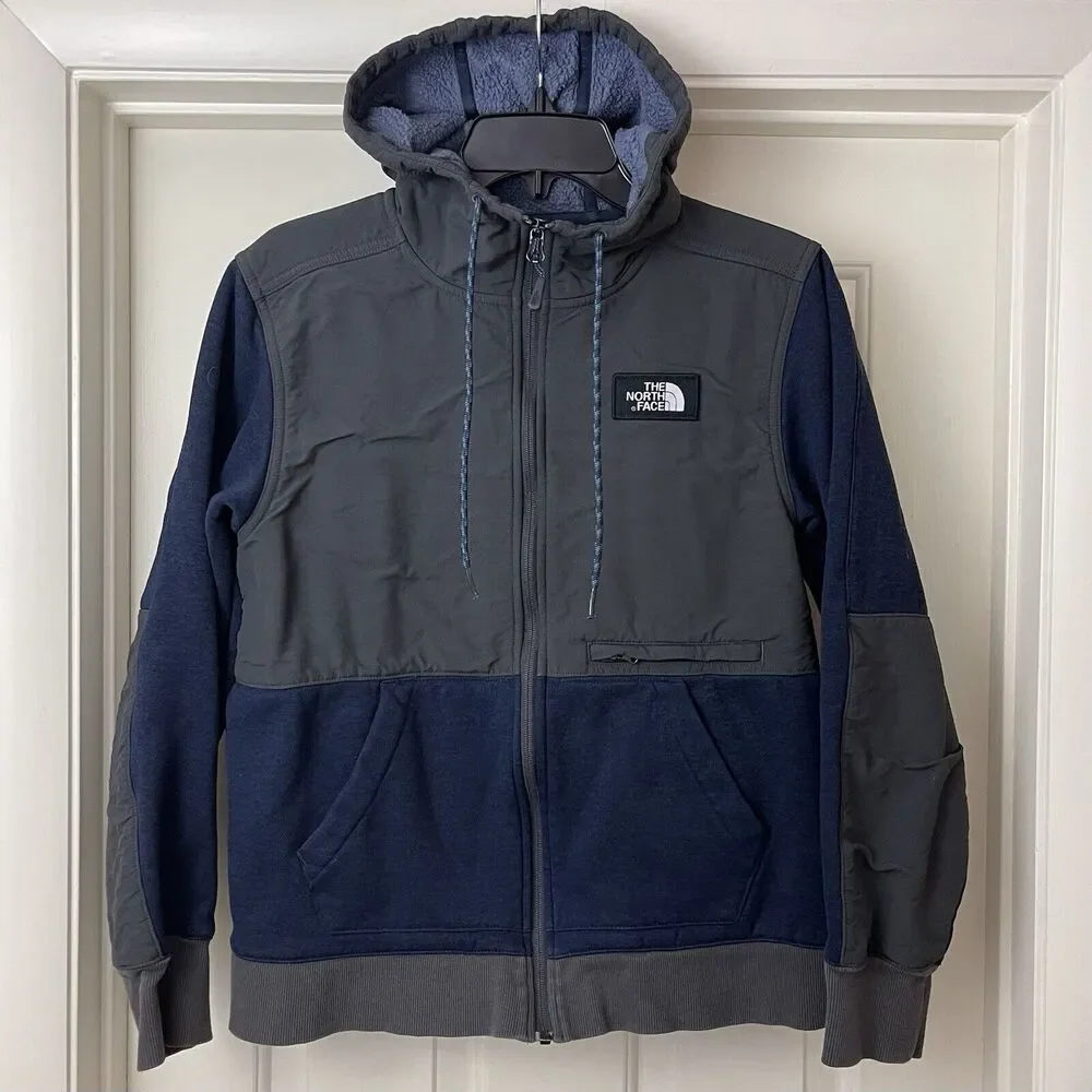 The North Face Hoodie Mens Small Navy Gray Tundra Fleece Softshell Sherpa Lined